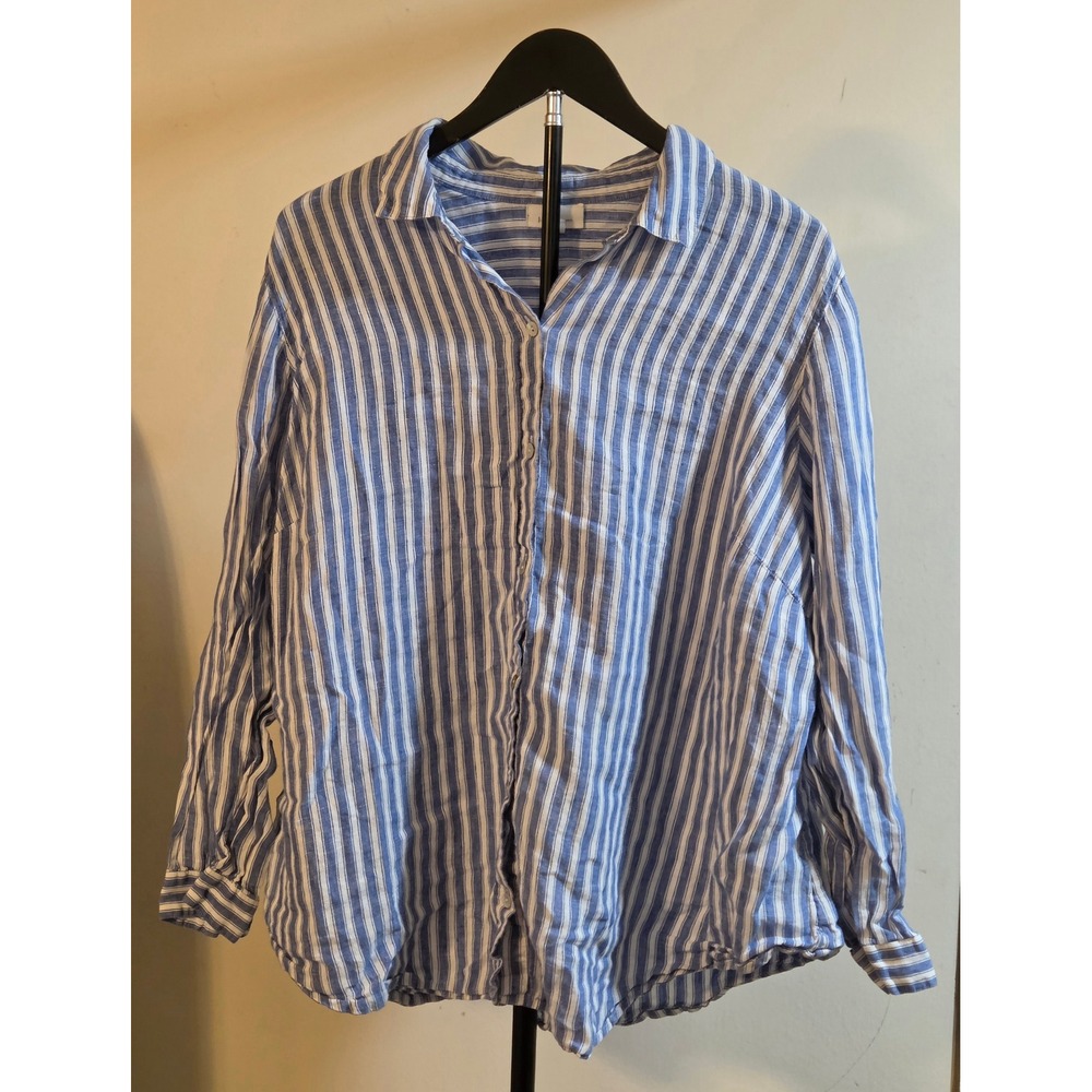 J. Jill Love Linen Long Sleeve Striped Button Up Shirt Women's XL 100% Linen